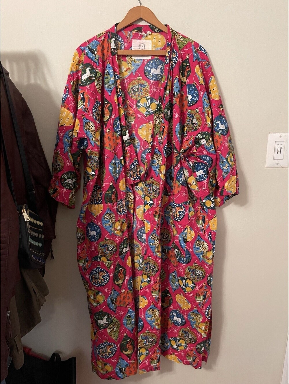 Print Fresh 100% Cotton Robe Deck the Halls Ornaments Print L /XL * No Belt
